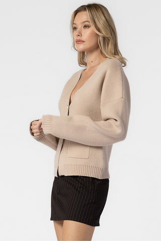 BEIGE KNITTED V-NECK CARDIGAN SWEATER