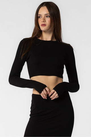 BLACK KNIT RIBBED CROPPED TOP AND LONG SKIRT SET