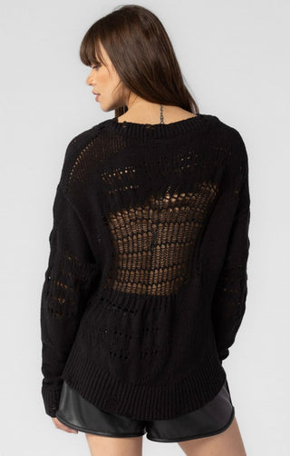 KNITTED DISTRESSED SWEATER IN BLACK