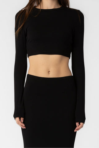 BLACK KNIT RIBBED CROPPED TOP AND LONG SKIRT SET