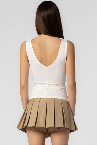 IVORY KNIT COTTON PLEATED COWL NECK TANK TOP