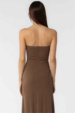 Brown Knit U Wire Trim Long Strapless Tube Dress