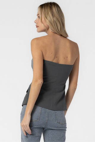 GREY WOVEN BUTTON DOWN STRAPLESS TUBE TOP