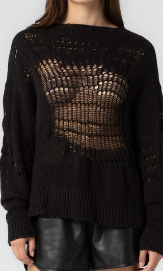 KNITTED DISTRESSED SWEATER IN BLACK
