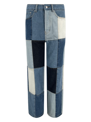 Color Block High Waisted Blue Stretch Jeans