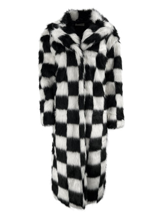 Black And White Checker Faux Fur Long Coat