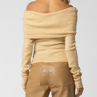 Beige Knitted Off Shoulder Sweater